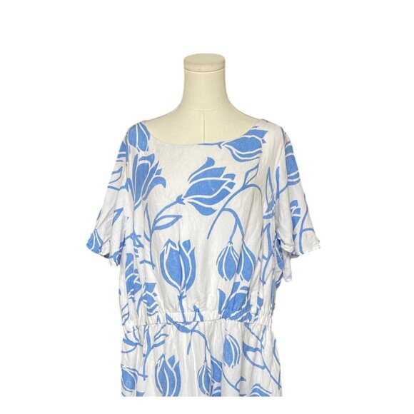 Lane Bryant Floral Midi Linen Summer Dress Size 24 White Blue Tropical Hawaiian - Picture 4 of 11